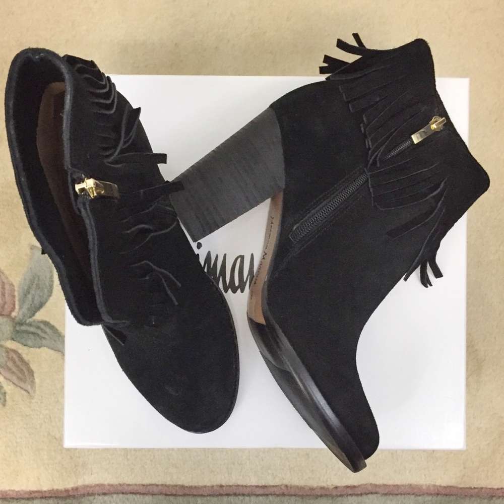 Neiman Marcus Avale Black Suede Fringe Bootie, 8M
